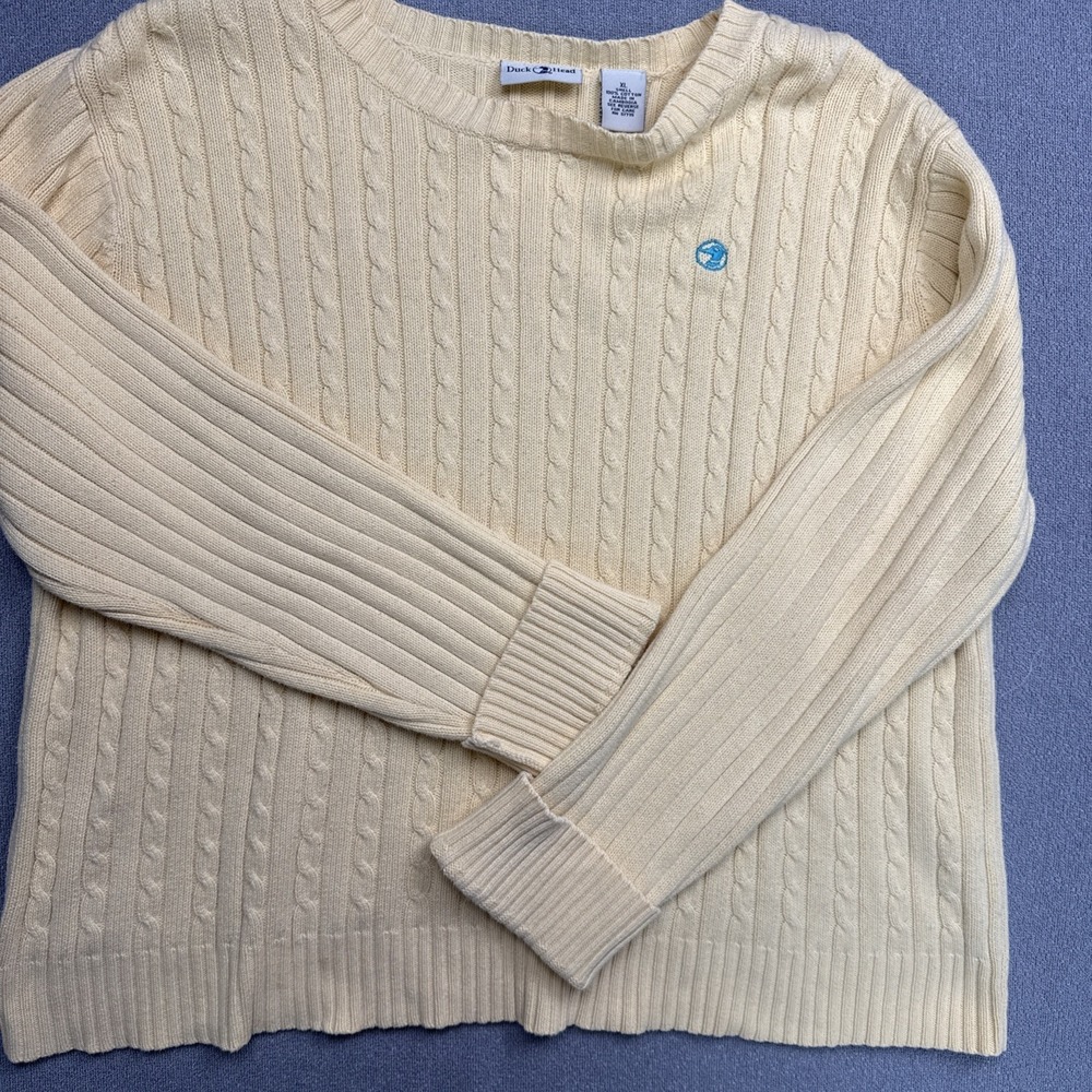 Vintage Duck Head Sweater Womens XL YellowCable Knit Cotton Crewneck Classic 90s